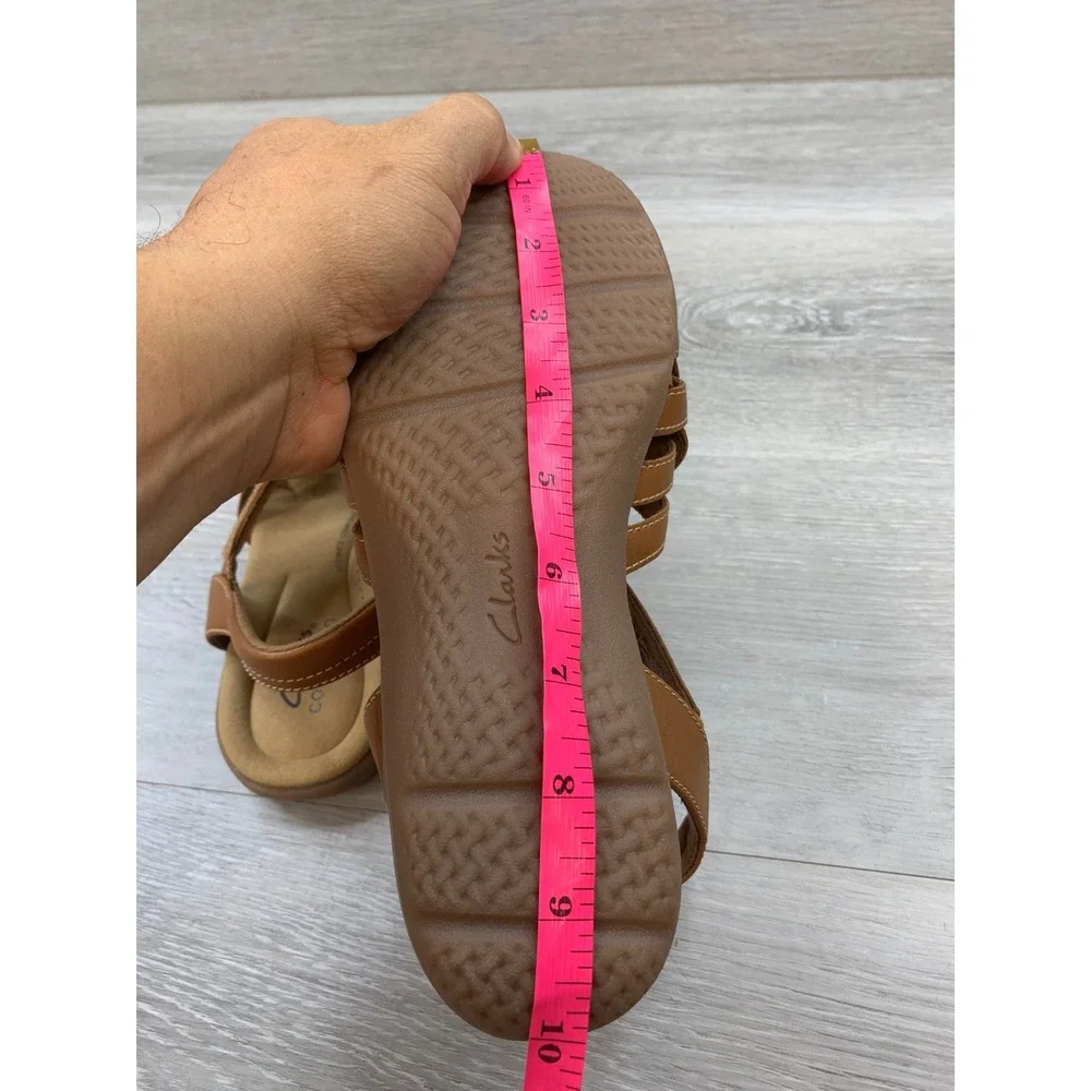 Clarks Collection ElizaBelle Mia Tan Leather Fisherman Sandals Women's 7 W Wide